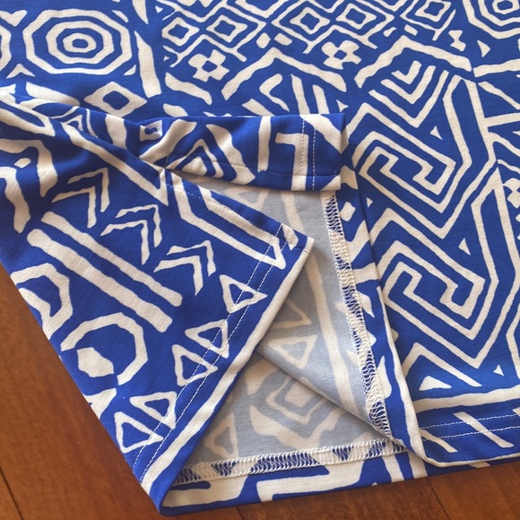 Joy Joy LIKE NEW Abstract Blue & White Mid-Sheath Dress - Sz Small - Picture 7 of 14